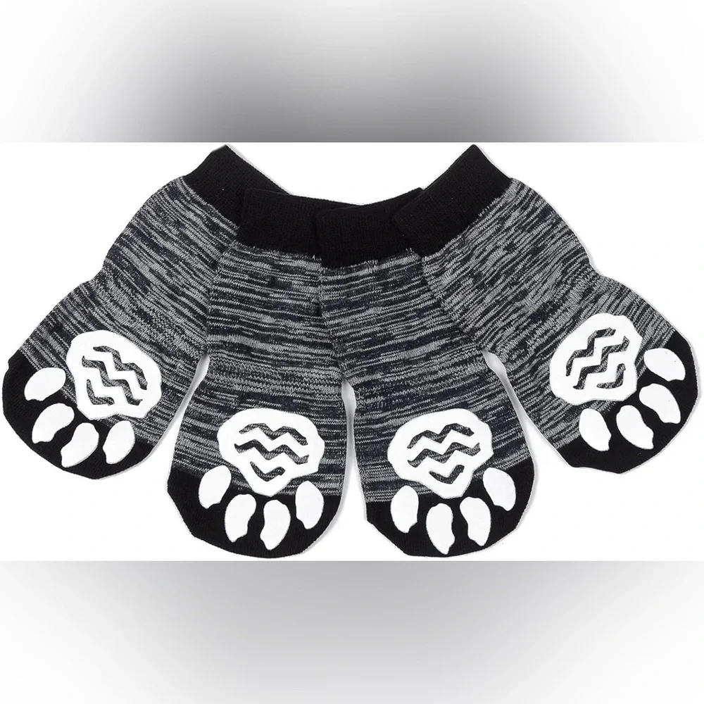 Pet Heroic Black-Grey Knitted Anti-Slip Dog Socks Protector 4 Indoor Wear,